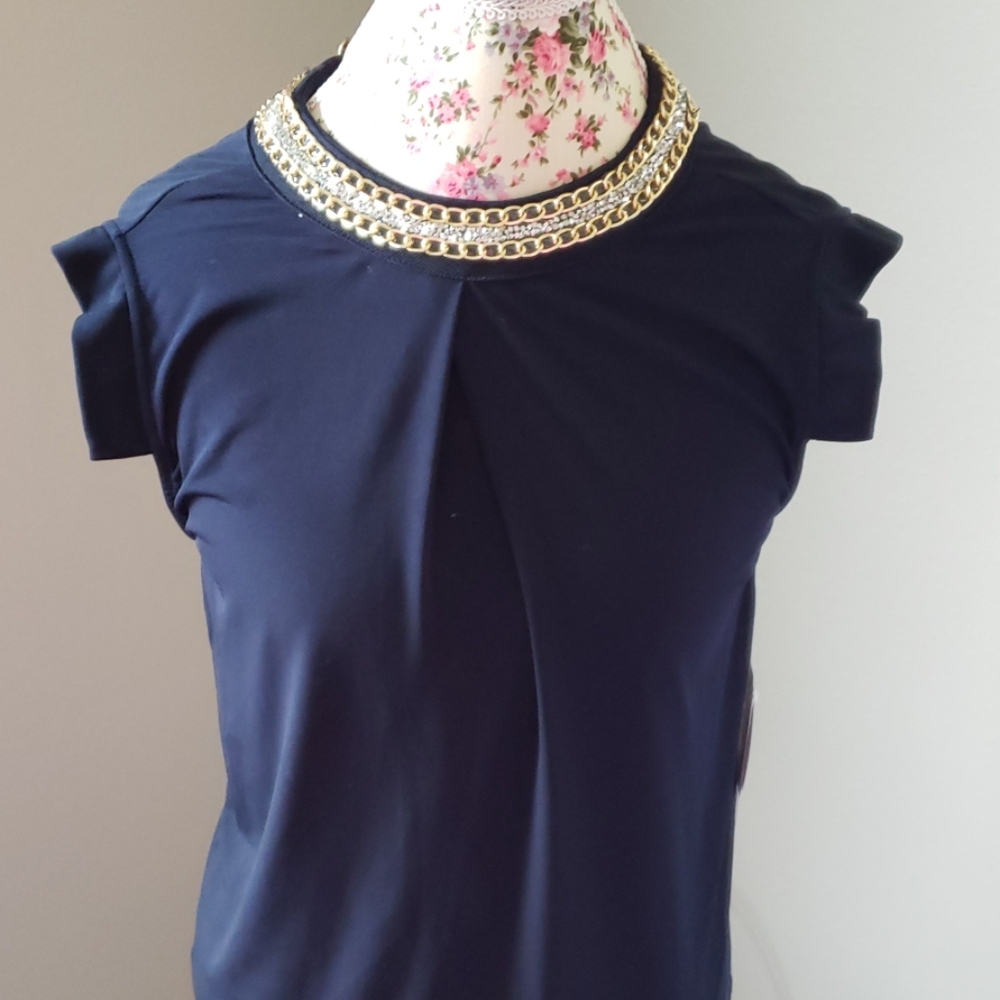 Navy blue dressy embellished top